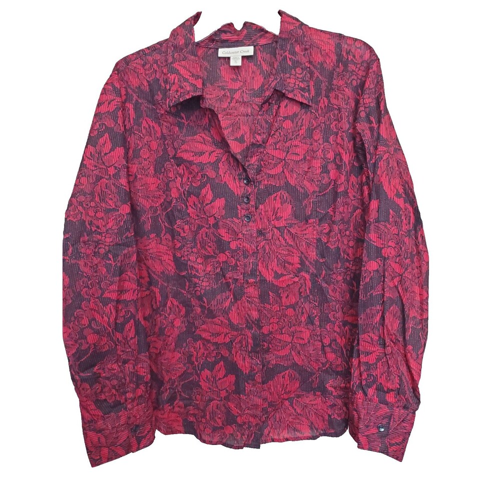 Coldwater Creek Cotton Half Hidden Placket Floral Print Button-Up Top XL (18)